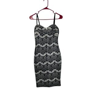 Guess Black & White Lace Overlay Strapless Bodycon Dress XS